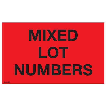 Decker Tape Products Label, DL2526, MIXED LOT NUMBERS, 3" X 5" DL2526